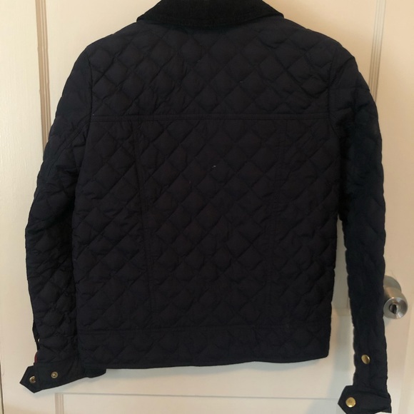 Quilted Navy Blue Down Feather Coat & Gold Buttons - Picture 5 of 6